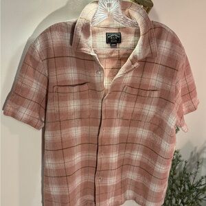 Dark Seas top terry waffle knit blush button up casual coastal surf style plaid